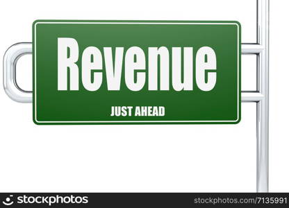 Revenue word on green road sign, 3D rendering