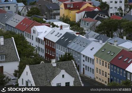 Reykjavik, capital city of Iceland. Tipical icelandic houses upper view.