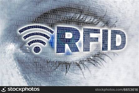 RFID eye with matrix looks at viewer concept.. RFID eye with matrix looks at viewer concept