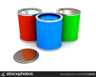 RGB color paint can over white. 3d rendered image