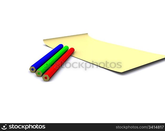 RGB pencils and letter. 3D