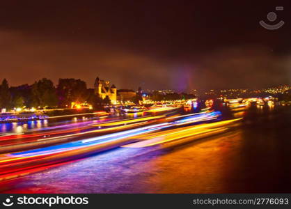 Rhein in Flammen. motion blur of many boats on the Rhine in Koblenz for Rhein in Flammen 2012