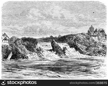 Rhine Fall in Schaffhausen, vintage engraved illustration. From Chemin des Ecoliers, 1861. 