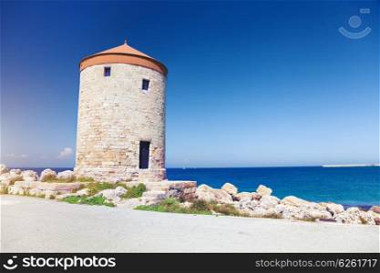 Rhodes windmills, Mandrake Harbour windmills on the Island of Rhodes