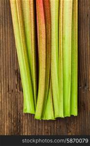 rhubarb close up on the wooden background