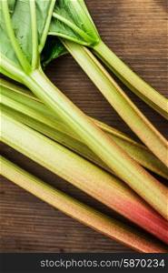 rhubarb close up on the wooden background