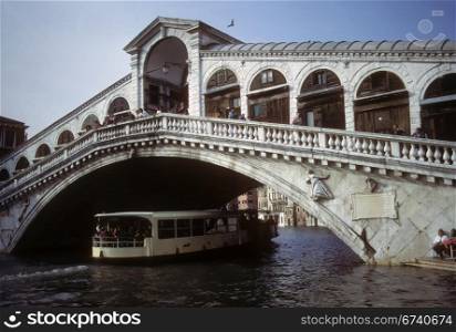 Rialto Bridge across Grand Canal, Venice Italy