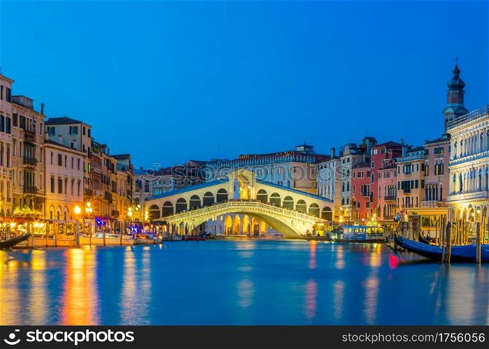 Rialto Bridge in Venice, Italy at twilight