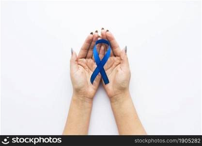 ribbon blue color crop hands. Beautiful photo. ribbon blue color crop hands