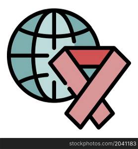 Ribbon charity globe icon. Outline ribbon charity globe vector icon color flat isolated. Ribbon charity globe icon color outline vector