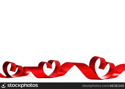 Ribbon hearts isolated on white frame, Valentines day design