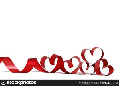 Ribbon hearts isolated on white frame, Valentines day design. Ribbon hearts frame