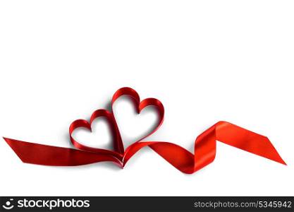 Ribbon hearts on white. Two ribbon hearts isolated on white background