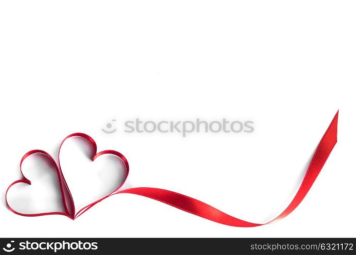 Ribbon hearts on white. Two ribbon hearts isolated on white background