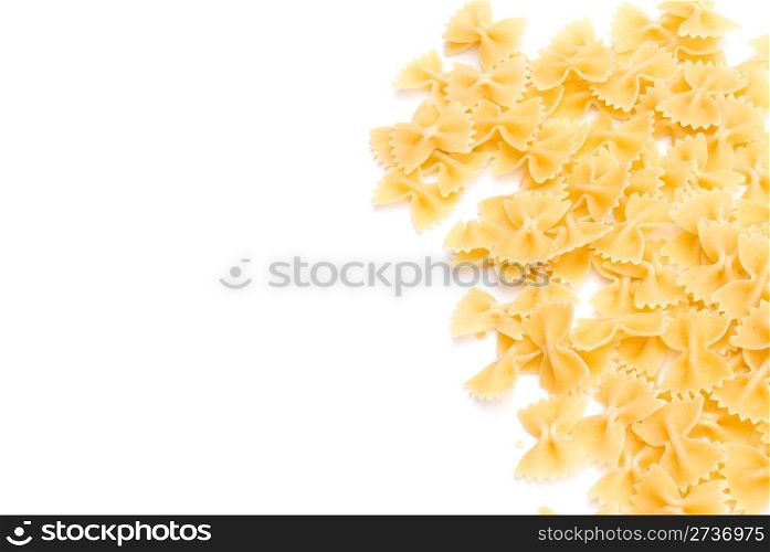 ribbon shaped pasta isolated on white background