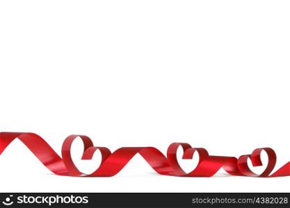 Ribbons shaped as hearts on white, valentines day concept