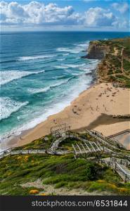 Ribeira de Ilhas Beach in Ericeira Portugal.. Ribeira de Ilhas in Ericeira.Ribeira de Ilhas beach is Part of the World Surfing Reserve and its right outside Ericeira Village.