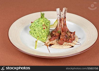 ribs calf with potato puree and vegetables