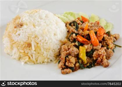 Rice and minced pork fried with chili pepper and sweet basil