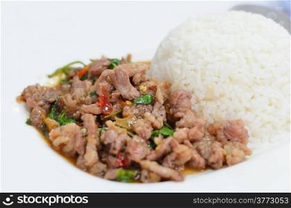 rice and pork fried with chili pepper and sweet basil