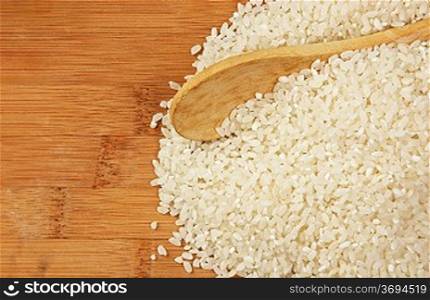 rice and wooden spoon