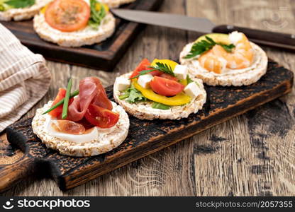 Rice cakes on a wooden table. Rice cakes