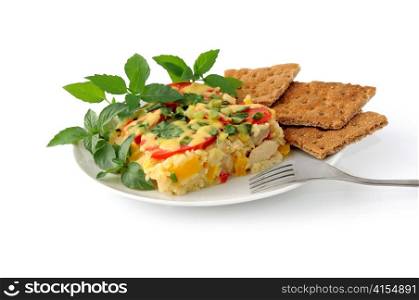 Rice casserole with vegetables Chicken fillet and cheese isolated