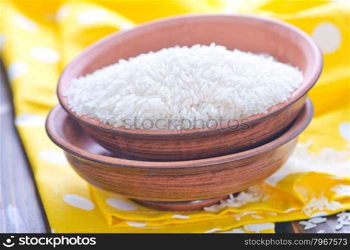 rice in bowl and on a table