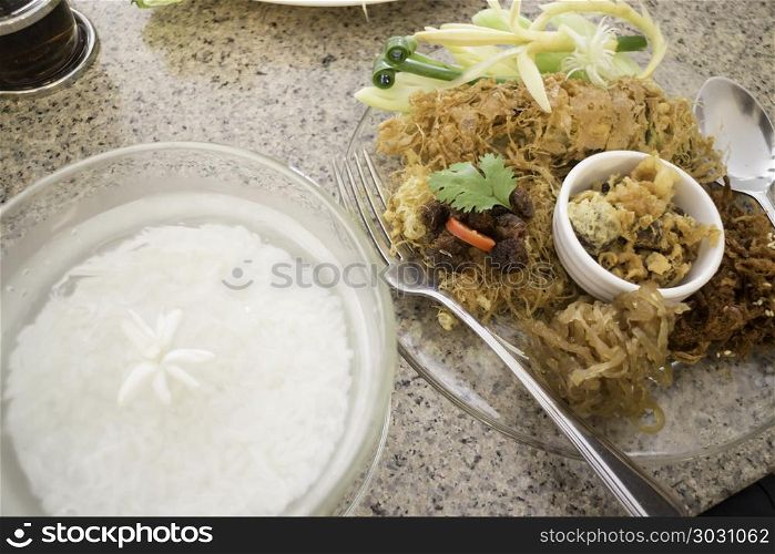 Rice in ice water thai food. Rice in ice water thai food, stock photo
