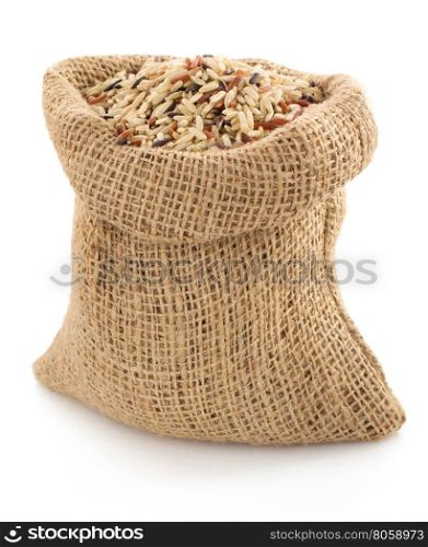 rice in sack bag on white background