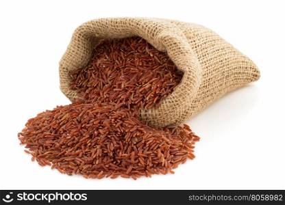 rice in sack bag on white background