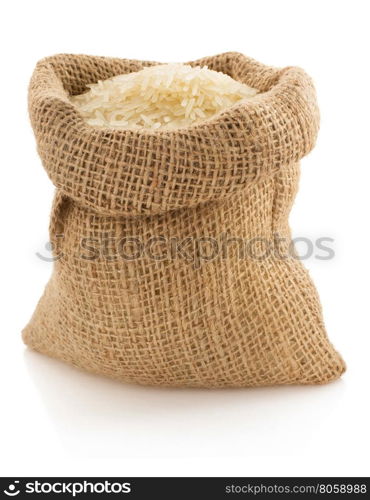 rice in sack bag on white background