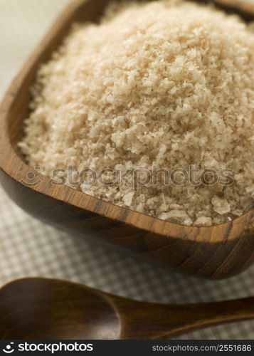 Rice in wooden bowl