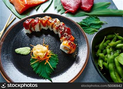 Rice Maki Sushi with salmon and tuna fish