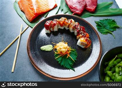 Rice Maki Sushi with salmon and tuna fish