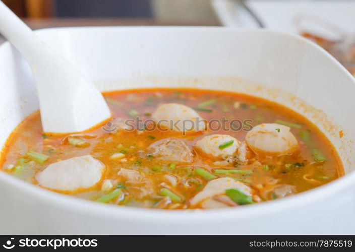 rice noodle soup. spicy rice noodle soup with pork and vegetables