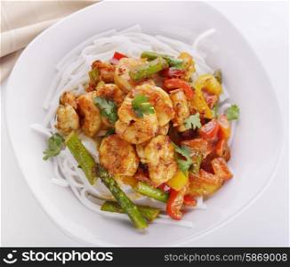 Rice Noodles with Shrimps and Peanut Sauce
