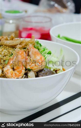 rice noodles with spicy pork and seafood sauce ,north of thailand cuisine