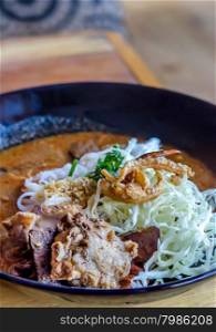 Rice noodles with spicy pork sauce , A famous food of Northern of Thailand