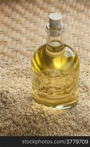 Rice oil in a bottle