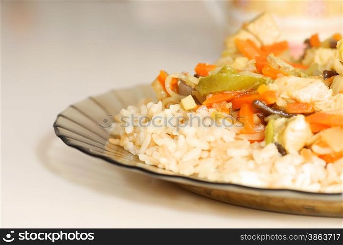 rice on plate, Chinese food, Vegetables, table.