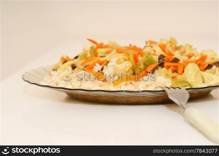 rice on plate, Chinese food, Vegetables, table.