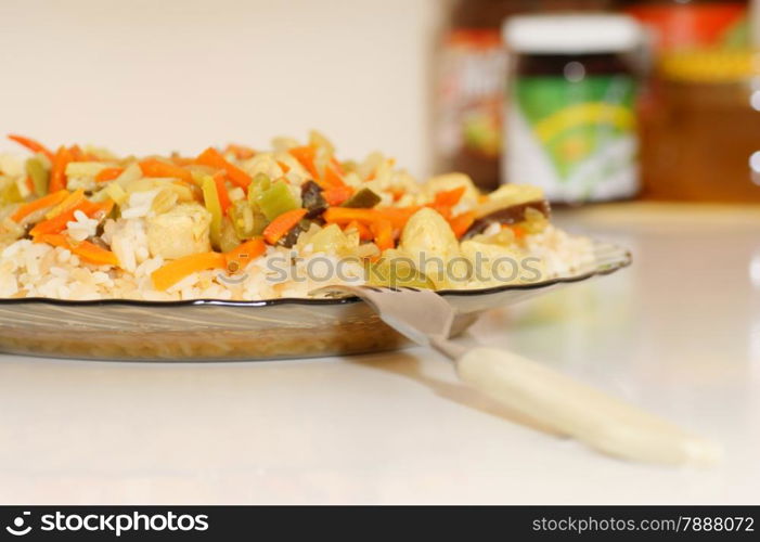 rice on plate, Chinese food, Vegetables, table.