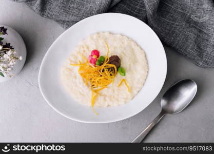rice porridge with ganache top view