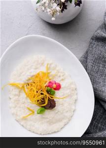rice porridge with ganache top view