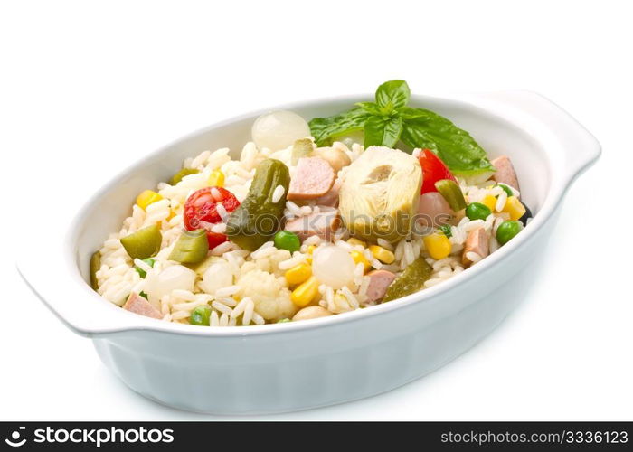 rice salad with tomatoes and pickles