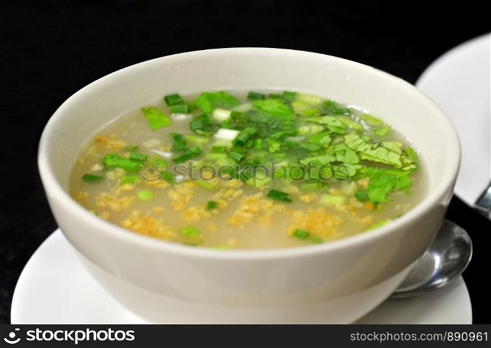 Rice soup with mince pork and vegetable