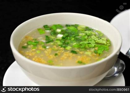 Rice soup with mince pork and vegetable