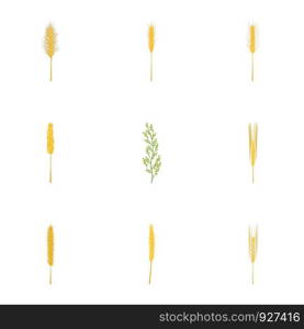 Rice ,wheat ,corn,rye,barley icons set. Cartoon set of 9 rice ,wheat ,corn,rye,barley vector icons for web isolated on white background. Rice ,wheat ,corn,rye,barley icons set, cartoon