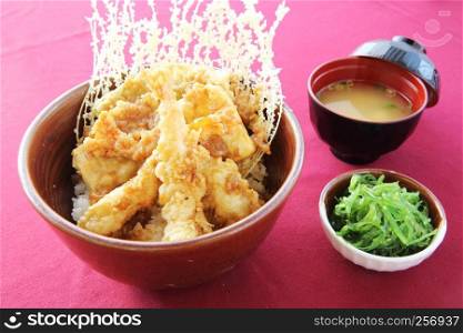 Rice with Tempura Fried shrimp Japanese style